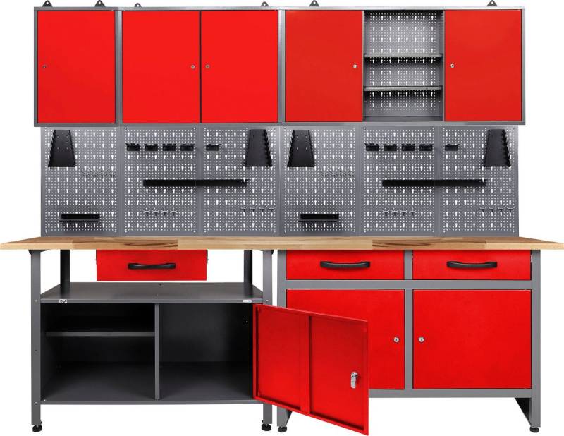ONDIS24 Werkstatt-Set, 2x Werkbank, 2x Werkzeugwand, 3x Hängeschrank von ONDIS24