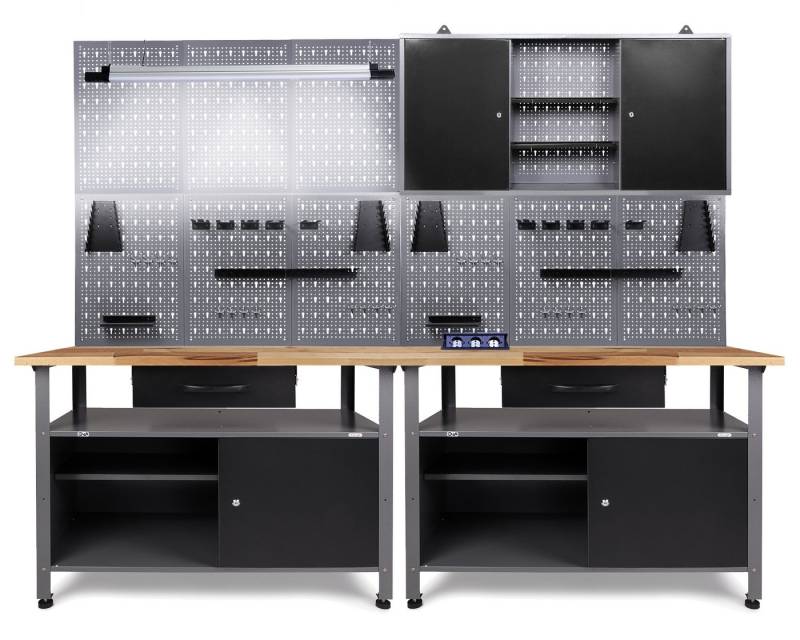 ONDIS24 Werkstatt-Set »240cm mit LED & Lautsprecher«, (5-tlg), Werkstatteinrichtung 240 cm - Arbeitshöhe 85 cm von ONDIS24