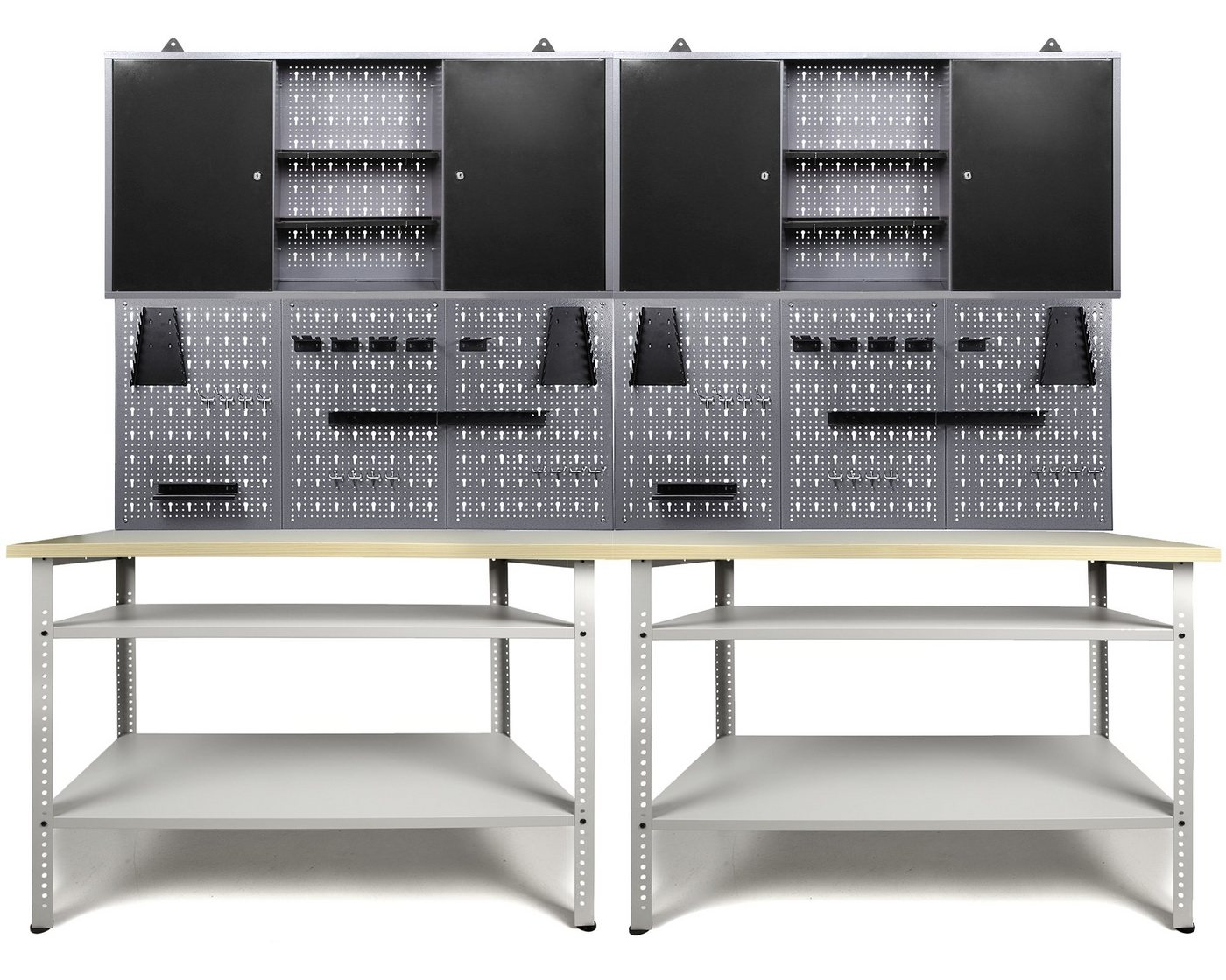 ONDIS24 Werkstatt-Set Werkstatteinrichtung 240 cm Werkbank Nobbi Pro, Metall, Lochwand mit Hakensortiment, 2 Werkstattschränke ONDIS24 Werkstatt-Set Werkstatteinrichtung 240 cm Werkbank Nobbi Pro, Metall, Lochwand mit Hakensortiment, 2 Werkstattschränke von ONDIS24