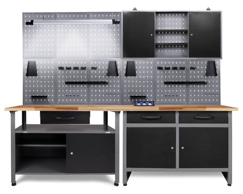 ONDIS24 Werkstatt-Set Werkstatteinrichtung 240cm Komplettset mit LED Bluetooth Lautsprechern, inkl. versenkbare Steckdosenleiste grau Werkbank Werkzeugschrank ONDIS24 Werkstatt-Set Werkstatteinrichtung 240cm Komplettset mit LED Bluetooth Lautsprechern, inkl. versenkbare Steckdosenleiste grau Werkbank Werkzeugschrank von ONDIS24