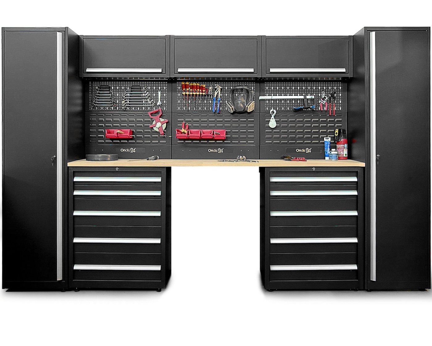 ONDIS24 Werkstatt-Set Werkstatteinrichtung XXL SteelMaster 325 x 55 x 202 cm, schwarzer Stahl, Werkbank, Werkzeugschränke, Buchenholzarbeitsplatte ONDIS24 Werkstatt-Set Werkstatteinrichtung XXL SteelMaster 325 x 55 x 202 cm, schwarzer Stahl, Werkbank, Werkzeugschränke, Buchenholzarbeitsplatte von ONDIS24