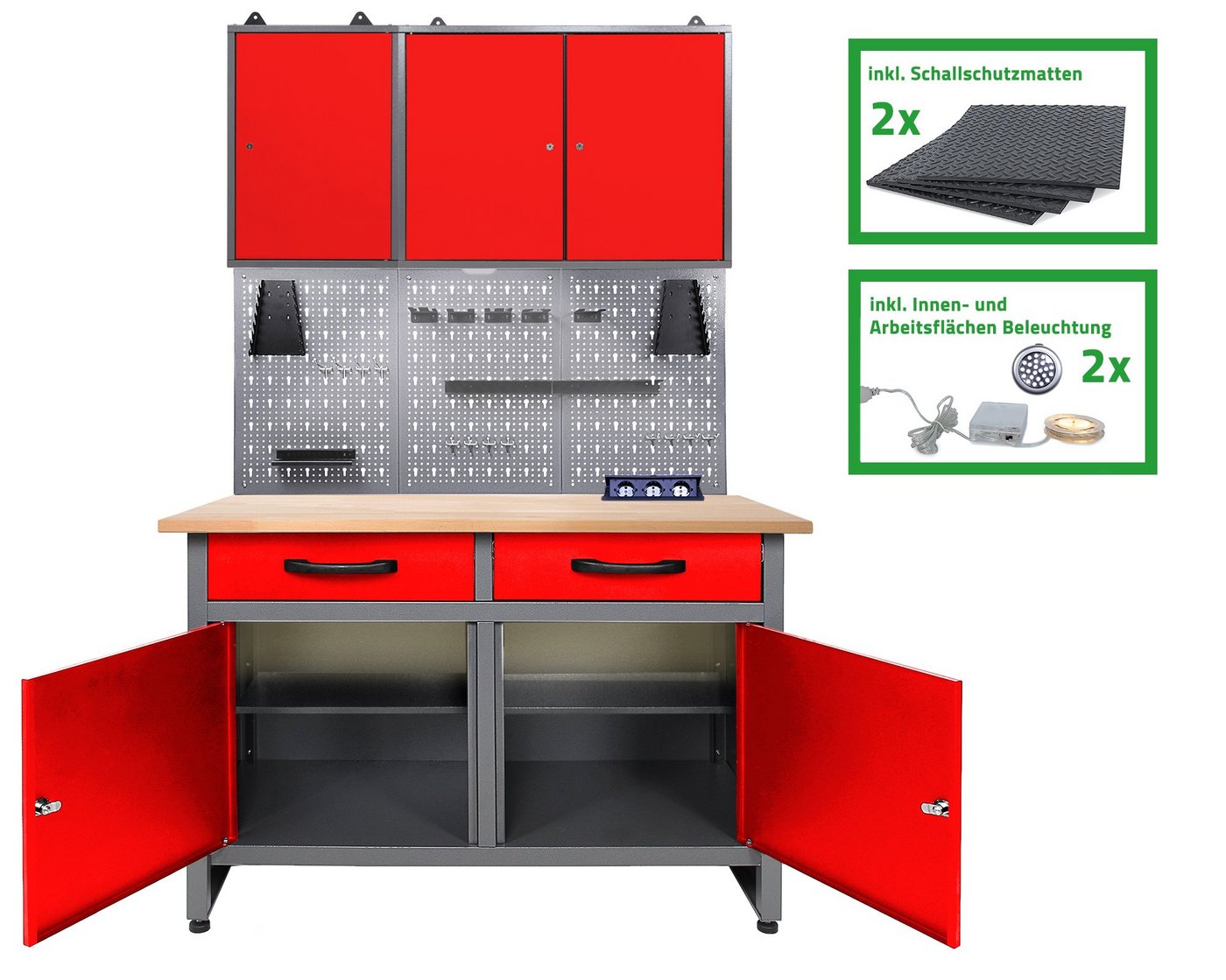 ONDIS24 Werkstatt-Set Werner Plus 120 cm rot inklusive Einrichtungspaket 2 Werkzeuschränke, Lochwand, abschließbare Türen, kugelgelagerte Schubladen ONDIS24 Werkstatt-Set Werner Plus 120 cm rot inklusive Einrichtungspaket 2 Werkzeuschränke, Lochwand, abschließbare Türen, kugelgelagerte Schubladen von ONDIS24