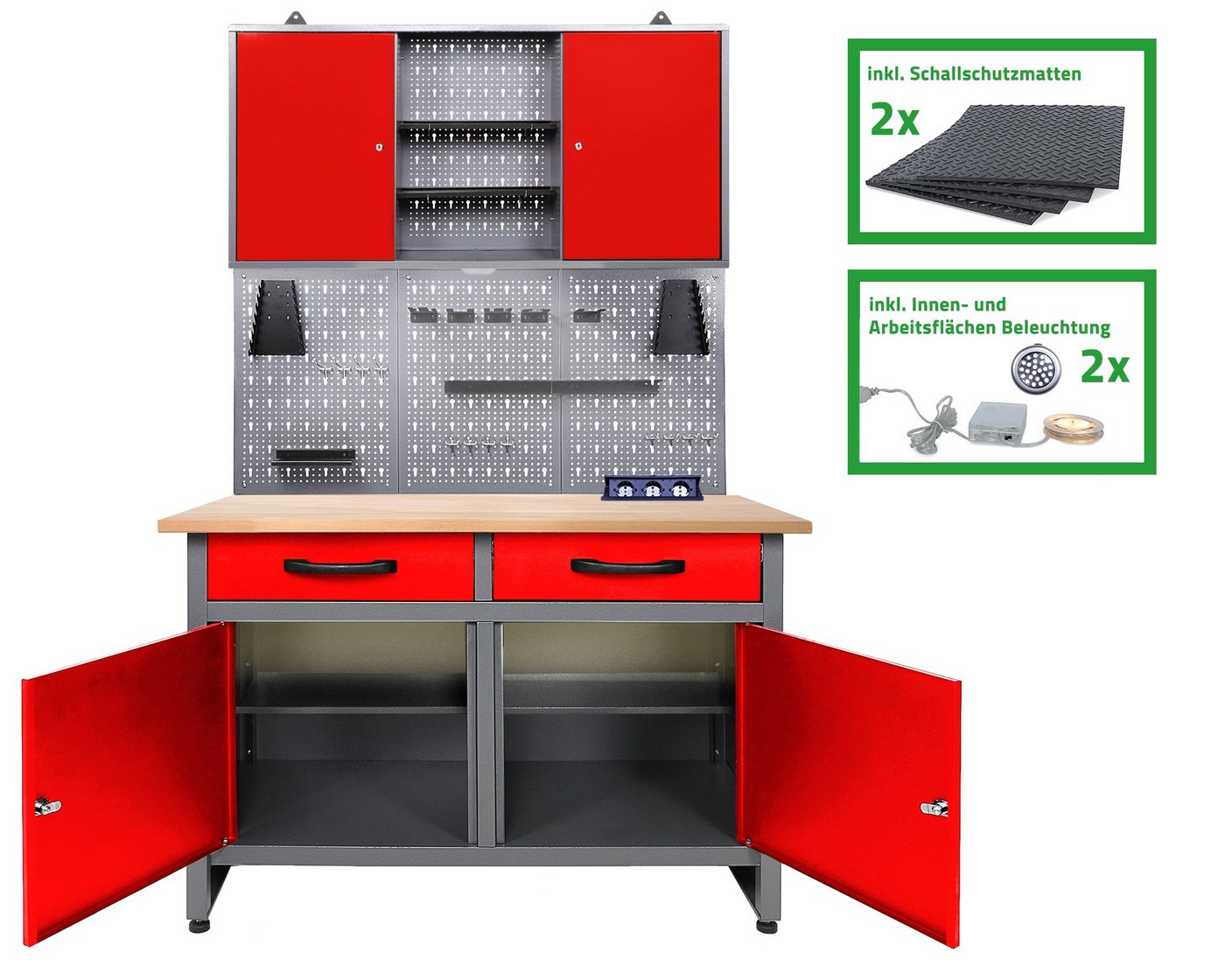 ONDIS24 Werkstatt-Set Werner Plus 120 cm rot inklusive Einrichtungspaket 2 Werkzeuschränke, Lochwand, abschließbare Türen, kugelgelagerte Schubladen ONDIS24 Werkstatt-Set Werner Plus 120 cm rot inklusive Einrichtungspaket 2 Werkzeuschränke, Lochwand, abschließbare Türen, kugelgelagerte Schubladen von ONDIS24