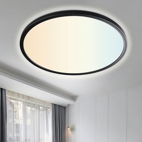 ONDTA LED Deckenleuchte Dimmbar 45W, 2700K-6500K 5000LM Deckenlampe Schwarz mit Fernbedienung, IP44 Küchenlampe Badezimmer Lampe, Ultra Dünn LED Panel für Küchen Wohnzimmer,Schwarz Rund Ø57 CM von ONDTA