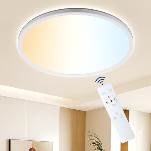 ONDTA LED Deckenleuchte Dimmbar 45W, 2700K-6500K 5000LM Deckenlampe Wohnzimmer, IP44 Küchenlampe Badezimmer Lampe Deck, Ultra Dünn LED Panel für Küchen Schlafzimmer, Weiß Rund Ø57 CM von ONDTA