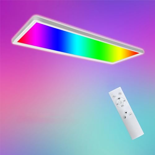 ONDTA LED Deckenleuchte Dimmbar LED Panel 58x20cm, 22W RGB Neutralweiß 4000K Deckenlampe mit Fernbedienung, IP44 Küchenlampe Badezimmer Lampe für Spielzimmer, Kinderzimmer, Schlafzimmer, Rechteckig von ONDTA
