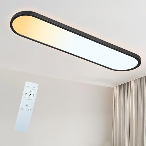 Ondta LED Panel Deckenleuchte 32W mit Fernbedienung, 80x20 CM 2700K-6500K 4350LM Oval Tageslichtlampe Decke, Speicherfunktion, IP44 Küchenlampe für Wohnzimmer Schlafzimmer Flur Büro Werkstatt, Schwarz von ONDTA