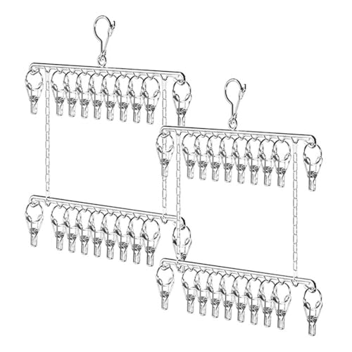 ONEBO 2 Stück Doppelte Schicht Sockenklammern,Stainless Steel Sock Drying Rack,Unterwäschetrockner mit Heringen,für Socks, Underwear, Shoe Insoles, Gloves von ONEBO