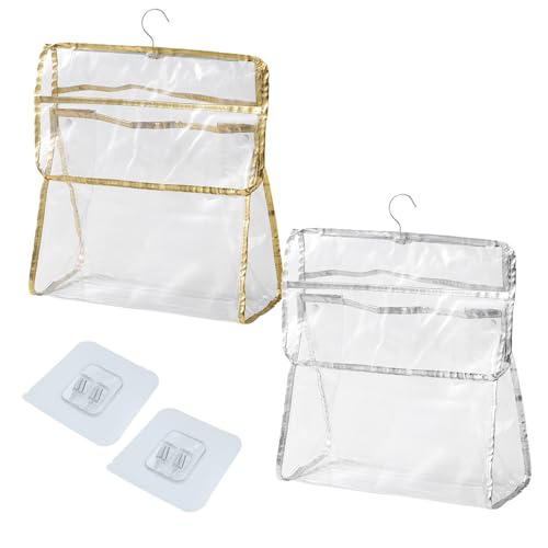 ONEBO 2 Stück Transparente Tragetasche,Transparente Duschtasche mit Haken, Kulturtasche zum AufhäNgen fur Dusche,für Schlafsaal Fitnessstudio Camping(Gold, Silber) von ONEBO