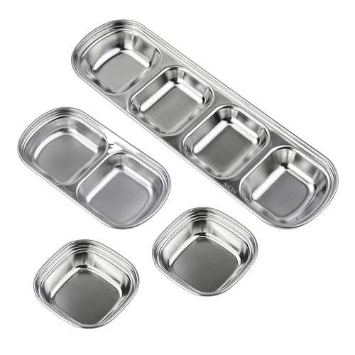 ONEBO 4 Stück Edelstahl Sojasauce Dip Schalen,Quadratisch Dipschalen,Edelstahl Saucenschalen,ür Ketchup, Süß-sauer, Gewürze, Senf und Sojasauce(3 Größen) von ONEBO