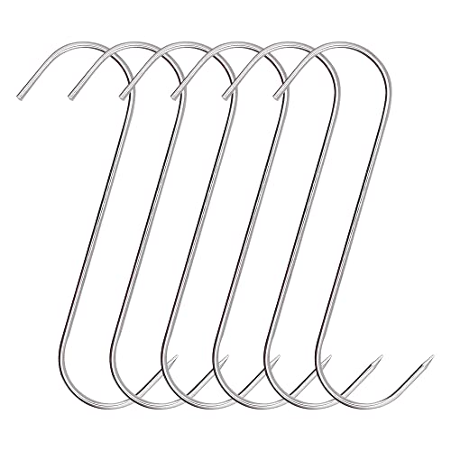 ONEBO 6 Stück Fleischerhaken Edelstahl,Räucherhaken,S-förmiger Wandhaken,S haken edelstahl fleischhaken,für Hähnchen, Jagd, Rippenräuchern von ONEBO