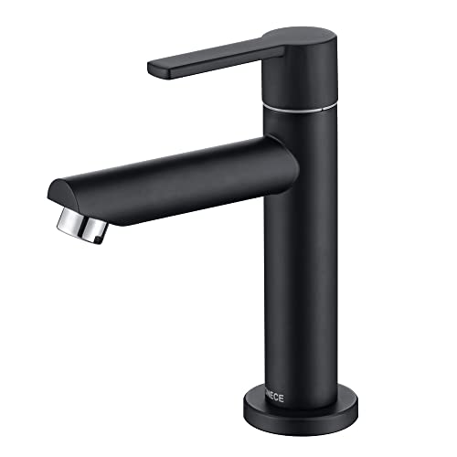 ONECE Kaltwasser Wasserhahn Gäste WC Kaltwasserhahn Kleine Kaltwasserarmatur aus Messing, Armatur Kaltwasser Standventil mit Anschlussschlauch, Schwarz von ONECE