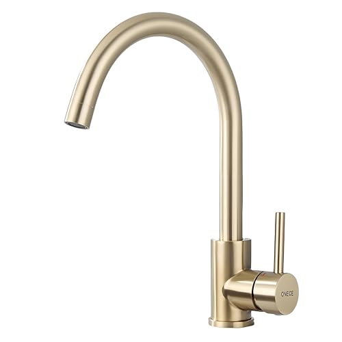 ONECE Mattgold Küchenarmatur mit 360° drehbar Auslauf, Hochdruck Wasserhahn Küche Spültischarmatur aus Edelstahl, Küchenwasserhahn mit Abnehmbare Wasserauslassdüse von ONECE