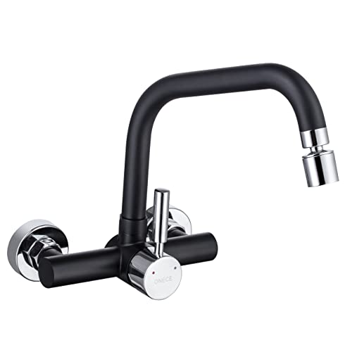 ONECE Wandmontage Küchenarmatur mit 2 Strahlarten, Wasserhahn Küche Wandarmatur mit 360° drehbar Auslauf, Mischbatterie Wand Armatur mit Modernes Design, Schwarz von ONECE