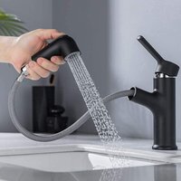 Wasserhahn Bad Schwarz mit ausziehbar Brause, Waschtischarmatur aus Messing Badarmatur Einhebelmischer Waschbeckenarmatur Mischbatterie für von ONECE