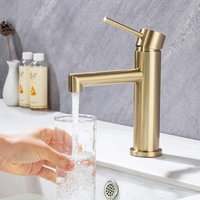 Wasserhahn Bad Gold Waschtischarmatur mit Auslauf Höhe 105 mm, Mischbatterie Waschbecken Armatur für Badezimmer, Einhand-Waschtischbatterie - Gold von ONECE