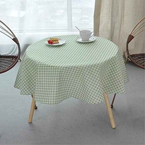 ONECHANCE Runde Tischdecke Baumwolle Leinen Tischdecke für Indoor-und Outdoor-Tisch Floral Dinner Table Cover für Küche Esszimmer Tischdekoration Color Grünes Gitter Size 100cm rund von ONECHANCE