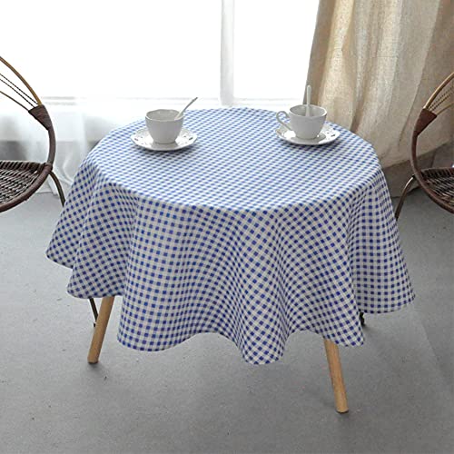 ONECHANCE Runde Tischdecke Baumwolle Leinen Tischdecke für Indoor-und Outdoor-Tisch Floral Dinner Table Cover für Küche Esszimmer Tischdekoration Color Hellblaues Plaid Size 150cm rund von ONECHANCE