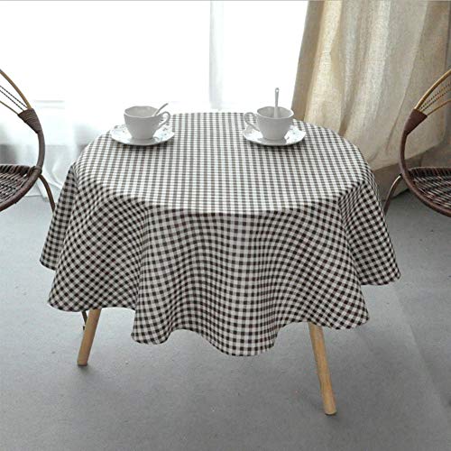 ONECHANCE Runde Tischdecke Baumwolle Leinen Tischdecke für Indoor-und Outdoor-Tisch Floral Dinner Table Cover für Küche Esszimmer Tischdekoration Color Kaffee kleines Plaid Size 150cm rund von ONECHANCE