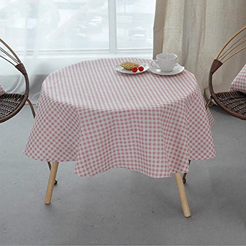 ONECHANCE Runde Tischdecke Baumwolle Leinen Tischdecke für Indoor-und Outdoor-Tisch Floral Dinner Table Cover für Küche Esszimmer Tischdekoration Color Rosa Plaid Size 100cm rund von ONECHANCE