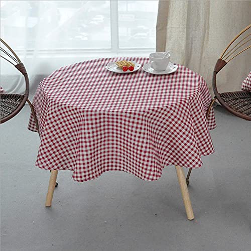 ONECHANCE Runde Tischdecke Baumwolle Leinen Tischdecke für Indoor-und Outdoor-Tisch Floral Dinner Table Cover für Küche Esszimmer Tischdekoration Color Rotes Plaid Size 110cm rund von ONECHANCE