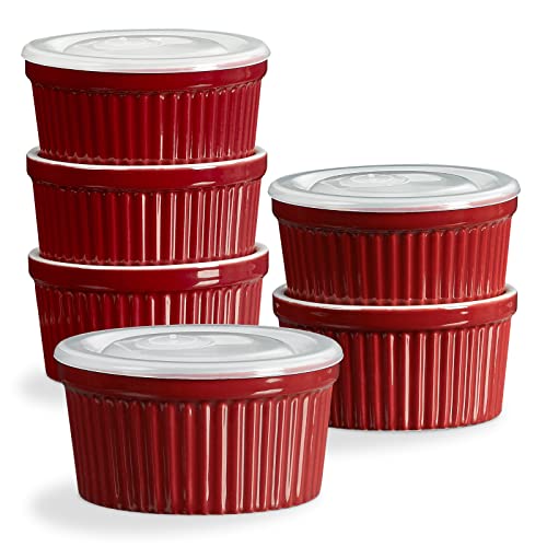 ONEMORE Auflaufförmchen mit Deckel, 8 oz Creme Brulee Souffle Dishes, ofenfest, Keramik-Puddingbecher mit Silikonabdeckungen, stapelbare Vanillebecher, 6er-Set zum Backen – Rot ONEMORE Auflaufförmchen mit Deckel, 8 oz Creme Brulee Souffle Dishes, ofenfest, Keramik-Puddingbecher mit Silikonabdeckungen, stapelbare Vanillebecher, 6er-Set zum Backen – Rot von ONEMORE