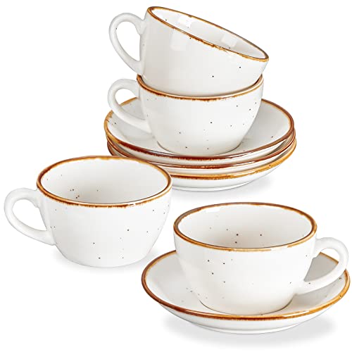ONEMORE Cappuccino-Tassen aus weißer Keramik, mit Untertassen, 190 ml, Espressotassen 4er set, für Café und Mokka, Cremeweiß ONEMORE Cappuccino-Tassen aus weißer Keramik, mit Untertassen, 190 ml, Espressotassen 4er set, für Café und Mokka, Cremeweiß von ONEMORE