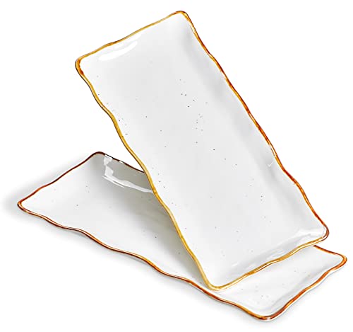 ONEMORE Servierplatte Porzellan Rechteckig 2er Set, Serviertablett 38 cm, Servierteller Länglich, Kleine Speiseteller für Dessert, Kuchen, Sushi, Salat, Antipasti von ONEMORE