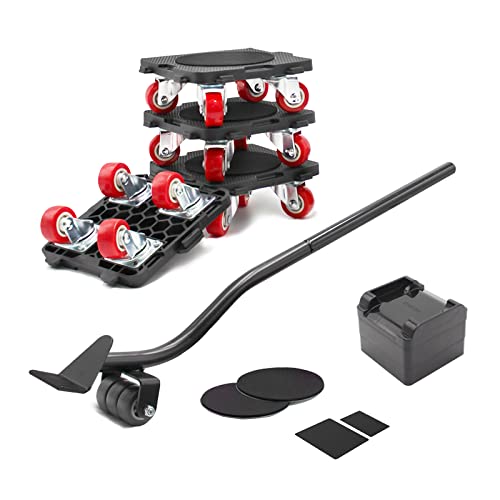 ONEON Möbel Transportroller Set, Stück Möbel Gleitsystem mit Lastenheber,Möbeltransport Set mit Möbelroller,360 Grad drehbar Rads,Umzugshelfer möbeltransportrollen (Rotes Rad) von ONEON