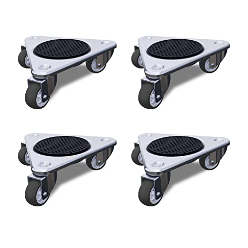 ONEON Möbelbeweger von ONEON – 17,2 cm Stahl-Tri-Dolly, 3 Räder, Möbelwagen zum Umzug, max. Tragkraft 327 kg (Silber, 4 Stück) von ONEON