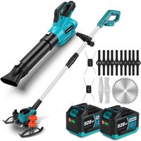 Onevan - 125mm Akku-Rasentrimmer Set + Akku-Laubbläser 3.3 m3/min mit 2 Batterie und 15 Zubehör von ONEVAN