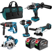 Onevan - 5er-26mm Akku bohrhammer + 13mm Bohrschrauber +125mm Winkelschleifer+ 1800nm Elektroschrauber+ 125mm Kreissäge Elektrowerkzeuge im Set mit 2 von ONEVAN