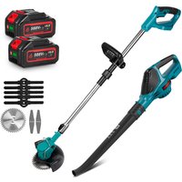 Akku-Rasentrimmer 7 zoll + Akku-Laubbläser 61M/S,5 einstellbare Geschwindigkeiten mit 2 Batterie von ONEVAN