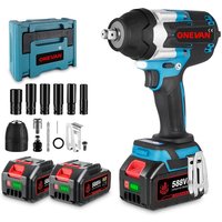Onevan - Akku Schlagschrauber 1800Nm,1/2' Drehschlagschrauber für LKWs – mit 2 Batterie +12 Zubehör von ONEVAN