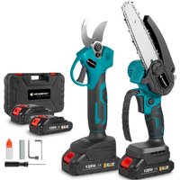 Onevan - Gartenset-30mm Elektroschere + 6-Zoll Akku-Kettensägen -Set mit 2 Batterien von ONEVAN