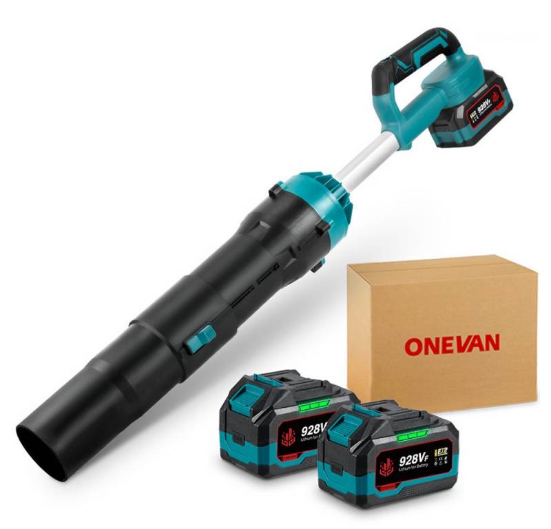 ONEVAN Akku-Gebläse Bürstenlos Turbogebläse 220 m/s Laubbläser Gebläse mit 2x 4.5Ah Akku, Laubgebläse für Garten, Auto und Heimgebrauch von ONEVAN