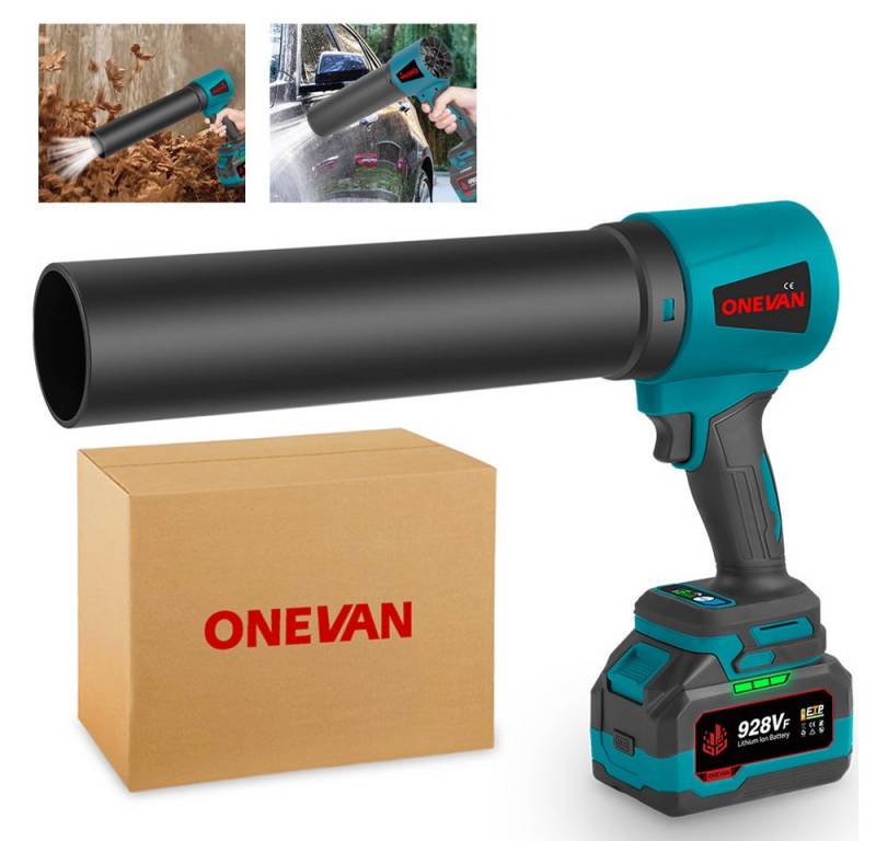 ONEVAN Akku-Gebläse ürstenloser Turbo Jet Gebläse 648 km/h Laubbläser mit 4.5Ah Akku, für Fegen des Gartens, Schneeräumung, Auto von ONEVAN