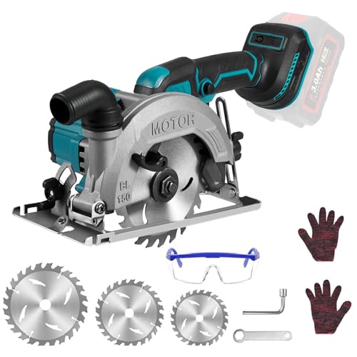 ONEVAN Akku Handkreissäge, Bürstenlos Akku Mini Kreissäge für Makita 18V, 7000RPM Tauchkreissäge Schnitttiefe 48mm, 0-45°, mit 3 Sägeblättern (125mm, 140mm, 150mm) (ohne Batterie) von ONEVAN