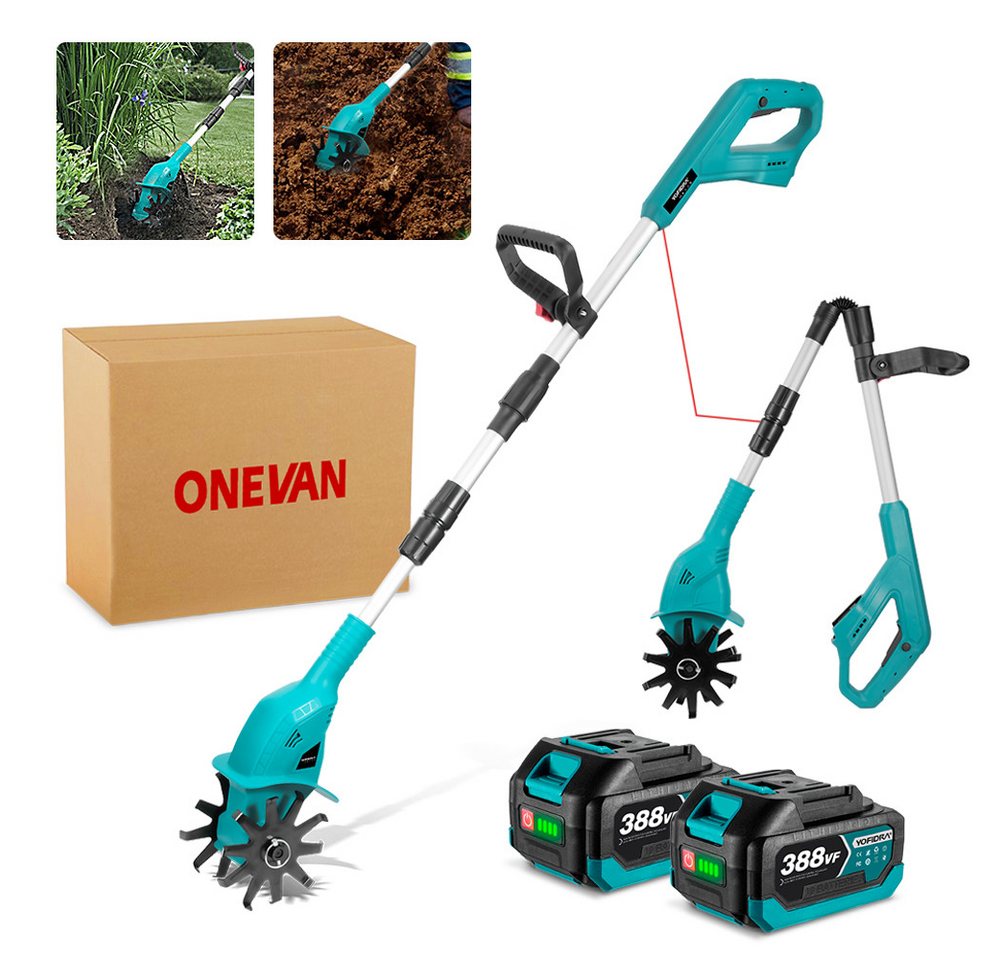 ONEVAN Akku-Motorhacke Elektrischer Bodenhacke Kultivator mit 2x Akku, 20 cm Arbeitsbreite, 4 cm Schnittbreite, Gartenfräse 20cm Arbeitsbreite,15 cm Arbeitstiefe ONEVAN Akku-Motorhacke Elektrischer Bodenhacke Kultivator mit 2x Akku, 20 cm Arbeitsbreite, 4 cm Schnittbreite, Gartenfräse 20cm Arbeitsbreite,15 cm Arbeitstiefe von ONEVAN