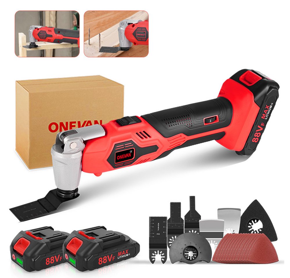 ONEVAN Akku-Multifunktionswerkzeug mit 2 Akkus & 22 Zubehör, Oszillationswerkzeug 6000-20000RPM Multitool, 18 V, 600 W, 4° Oszillationswinkel zum Schneiden, Schnitzen, Polieren ONEVAN Akku-Multifunktionswerkzeug mit 2 Akkus & 22 Zubehör, Oszillationswerkzeug 6000-20000RPM Multitool, 18 V, 600 W, 4° Oszillationswinkel zum Schneiden, Schnitzen, Polieren von ONEVAN