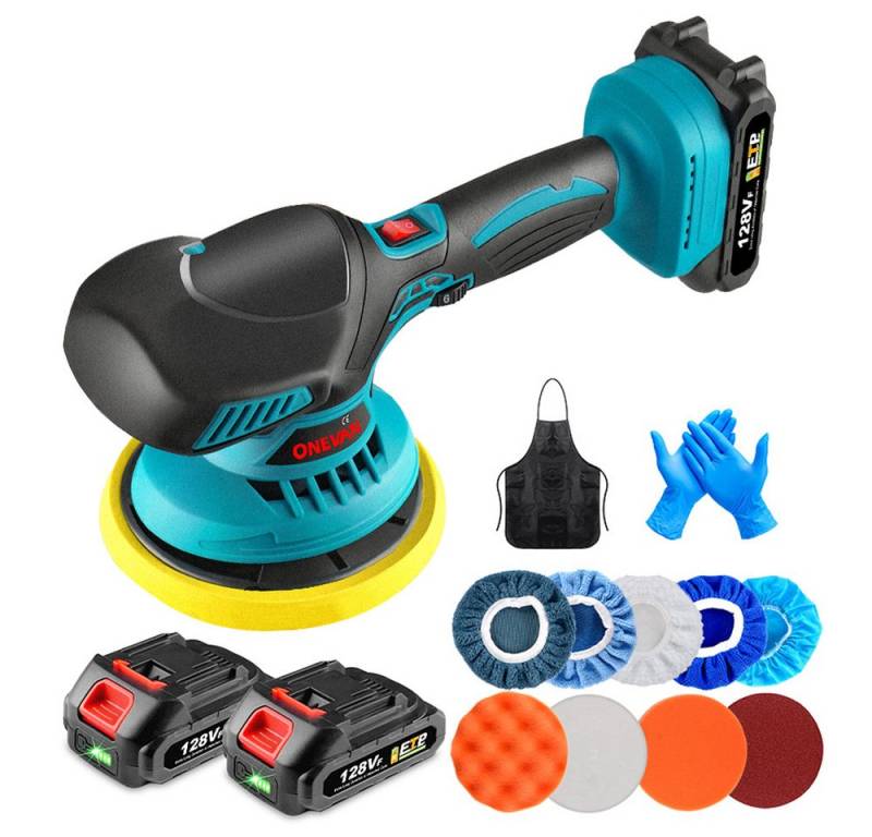 ONEVAN Akku-Poliermaschine 6 Zoll Auto Poliermaschinen Puffer 6 Variable Geschwindig, (mit 2 x Akku, Mini 6 Zoll Exzenter Auto Poliermaschine Set), mit 2 x Akku, Exzenter Auto Poliermaschine Set von ONEVAN