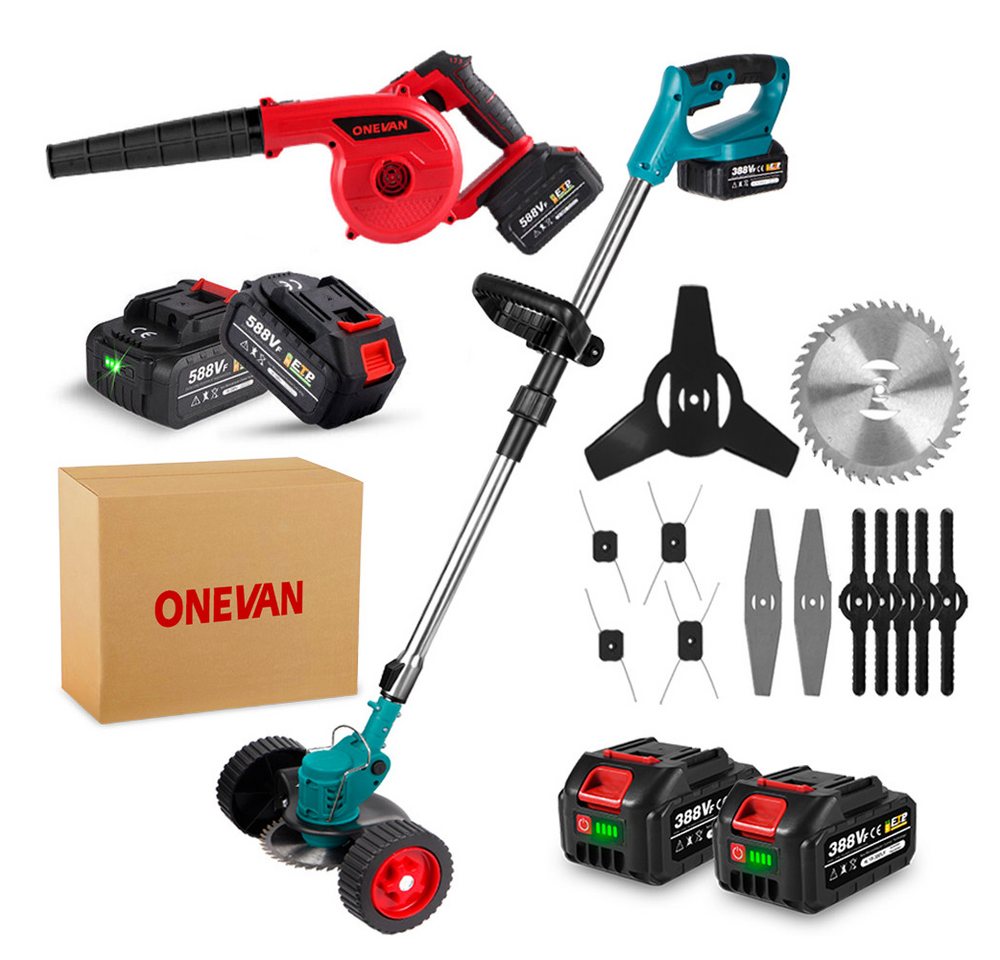ONEVAN Akku-Rasentrimmer Akku-Laubbläser Kit 4-in-1: Elektrischer Rasentrimmer & Gartenhelfer, 3-Gang Laubbläser mit 4 Akkus für Rasen & Hof ONEVAN Akku-Rasentrimmer Akku-Laubbläser Kit 4-in-1: Elektrischer Rasentrimmer & Gartenhelfer, 3-Gang Laubbläser mit 4 Akkus für Rasen & Hof von ONEVAN