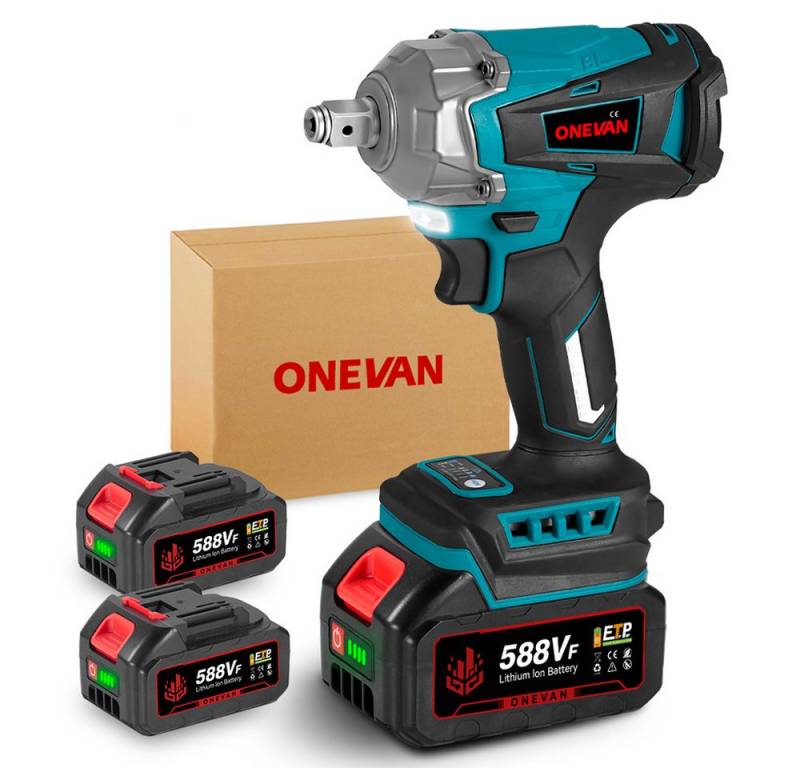 ONEVAN Akku-Schlagschrauber 1/2 Zoll Bürstenloser Motor, 1200Nm Drehschlagschrauber, mit einstellbarem Drehmoment und 2xLithium Batterien von ONEVAN