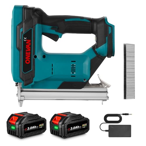 ONEVAN Akku Tacker Nagelpistole, Elektrotacker Akku Nagler mit 2 Akkus Tackerpistole für 4mm Nägel, inkl. 100 Nägel, für Polsterei, Textilien befestigen und Holzbearbeitung ONEVAN Akku Tacker Nagelpistole, Elektrotacker Akku Nagler mit 2 Akkus Tackerpistole für 4mm Nägel, inkl. 100 Nägel, für Polsterei, Textilien befestigen und Holzbearbeitung von ONEVAN