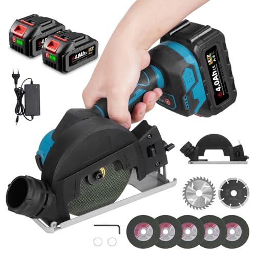 ONEVAN Elektrischer 4-Zoll-Winkelschleifer mit bürstenlosem Motor und zwei 4-mAh-Akkus, Leistung 900 W, Geschwindigkeit 12.000 U/min, wird mit 7 Sägeblättern geliefert ONEVAN Elektrischer 4-Zoll-Winkelschleifer mit bürstenlosem Motor und zwei 4-mAh-Akkus, Leistung 900 W, Geschwindigkeit 12.000 U/min, wird mit 7 Sägeblättern geliefert von ONEVAN
