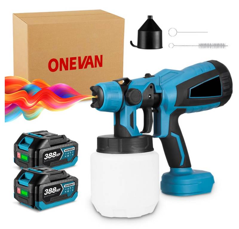 ONEVAN Farbsprühgerät Akku-Farbsprühsystem 1000 ml Farbsprühgerät Elektro Lackierpistole, mit 2x 3000mAh Akku, 3 Spritzmuster für Wände,Möbel,Zäune von ONEVAN