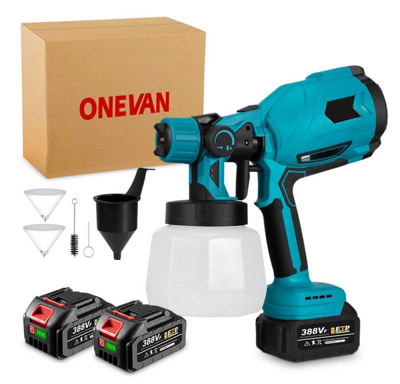ONEVAN Farbsprühgerät Akku-Farbsprühsystem 1000ml Farbspritzgerät mit 2 Akku, Akku Sprühpistole für Zäune und Terrassendielen Zuhause DIY Malerei von ONEVAN