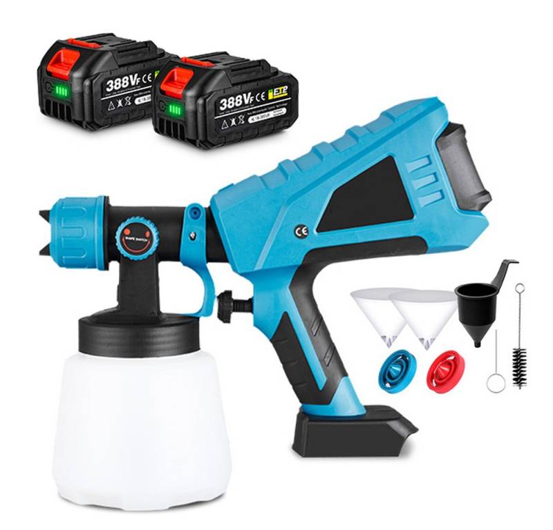 ONEVAN Farbsprühgerät Akku-Farbsprühsystem 1000ml Schnurloses Farbspritzgeräte mit 3 Düsen, 2x 3000 mAh Akku, für Wände, Möbel, Zäune von ONEVAN