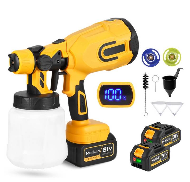 ONEVAN Farbsprühgerät Akku-Farbsprühsystem 1200ml HVLP Elektro Lackierpistole mit 2 Akku, 3 Spritzmuster für Auto, Möbel, Zäune, Schuppen von ONEVAN