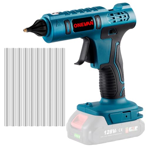 ONEVAN Heißklebepistole Kabellos mit 10stk. 11mm Klebestifte, 100W Akku Heissklebepistole Klebepistole Kabellos Hot Glue Gun für 18V Makita-Akku (ohne Akku) von ONEVAN